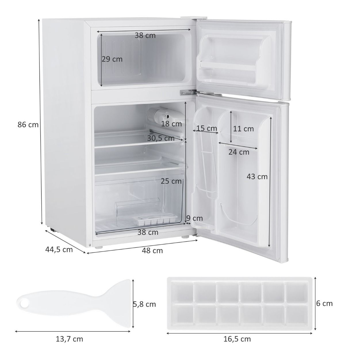 Rfrigrateur Compact Mini-rfrigrateur 90 L Conglateur Spar avec Design 2 Portes Lumire LED Grand Angle Blanc -