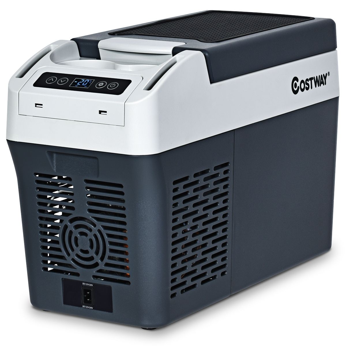 Réfrigérateur Congélateur de Voiture 12L Portable Compresseur -20°C à +10°C Ampoules LED 2 Porte-gobelets 23x53x36cm -