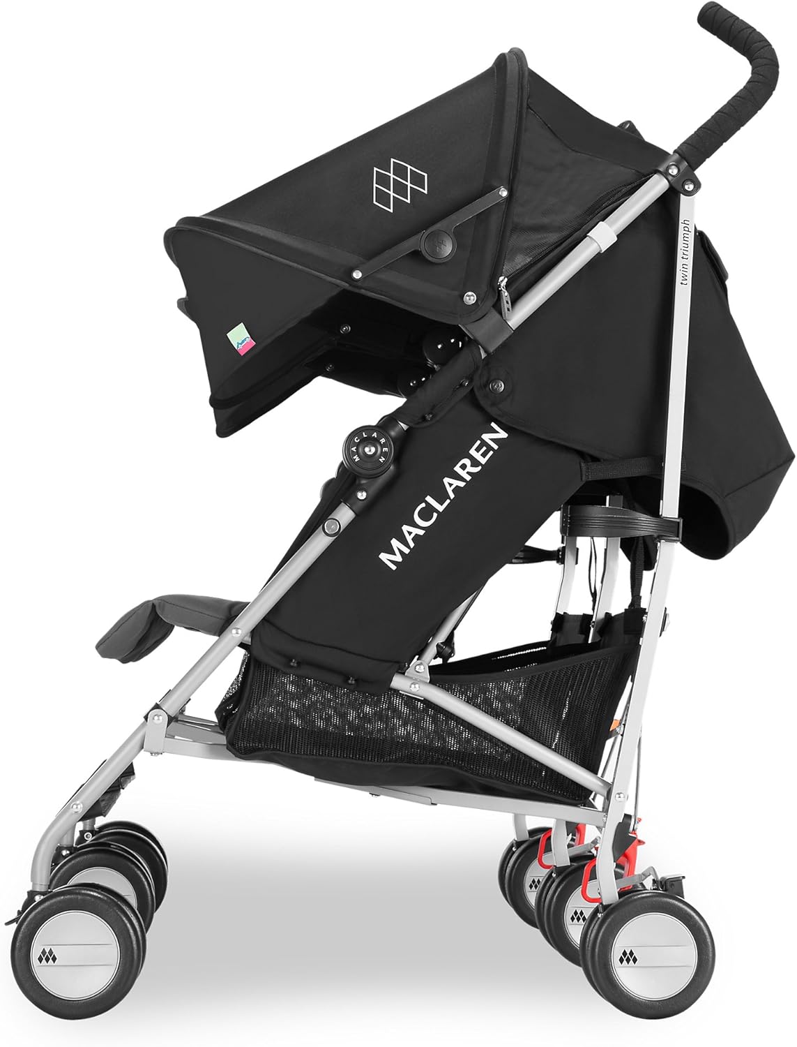 Poussette double Maclaren Twin Triumph (6 mois,jusqu' 15 kg,un enfant par sige),lgre et compacte,capote extensible UPF 50+ avec habillage pluie - Noir/Anthracite