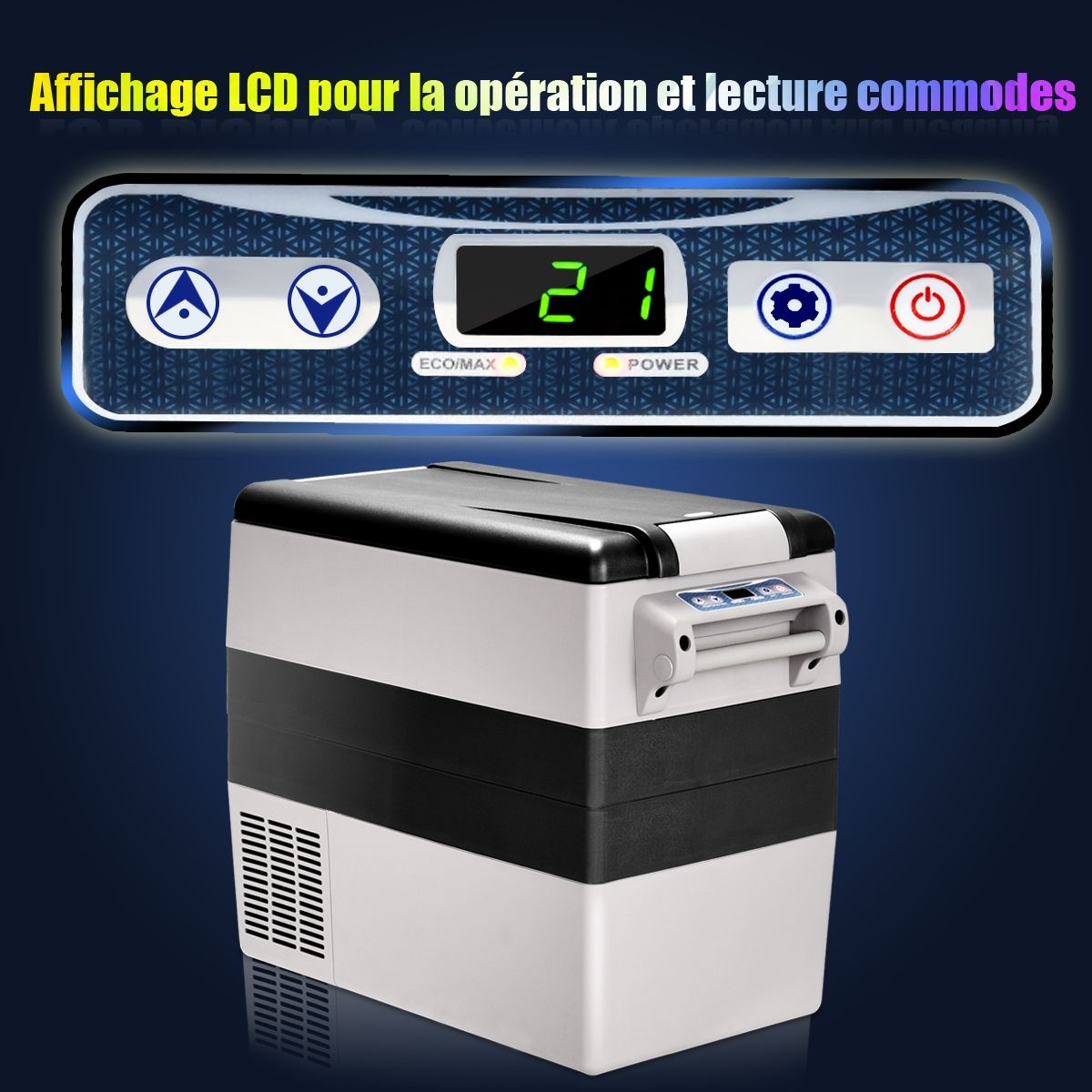 Rfrigrateur 52l de Voiture -20鈩+10鈩Mini Rfrigrateur Portable Ecran Lcd Adaptateur 69x34,5x52,5cm Noir+Gris -