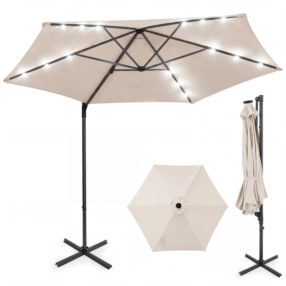 Tangkula 10ft Patio Offset Cantilever Outdoor Umbrella with LED Lights