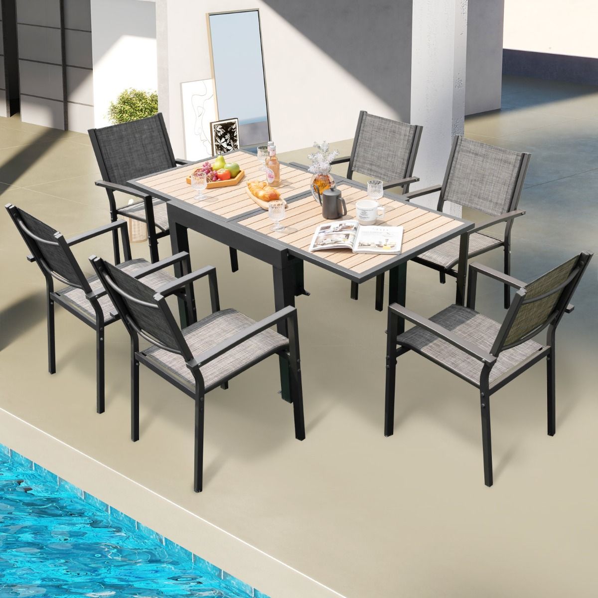 Table de Jardin Extensible en Aluminium Ajustable de 80 160 CM Table Manger Extrieure Rectangulaire pour 4-6 Personnes Naturel -