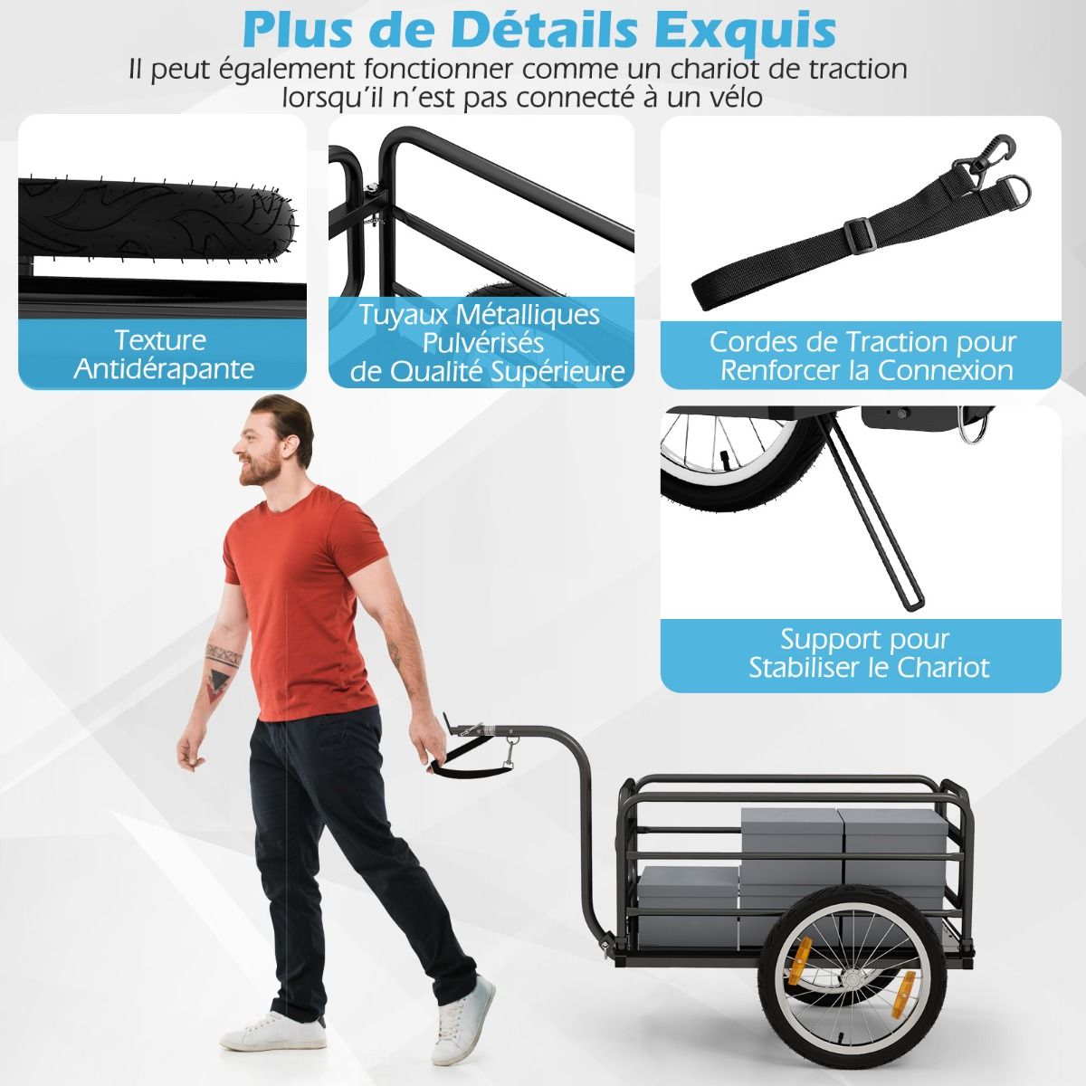 Remorque de Vélo avec Cadre Pliable Charge 55 kg Chariot pour Vélo avec Housse en Tissu Oxford Roues à Air de 40 cm Réflecteurs Bleu -