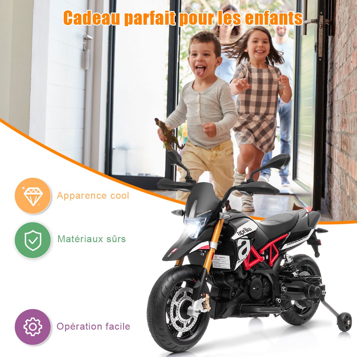 Moto Electrique pour Enfants 12V avec Lumires LED Musique MP3 Roues Antidrapantes pour Garons et Filles 37 95 mois -