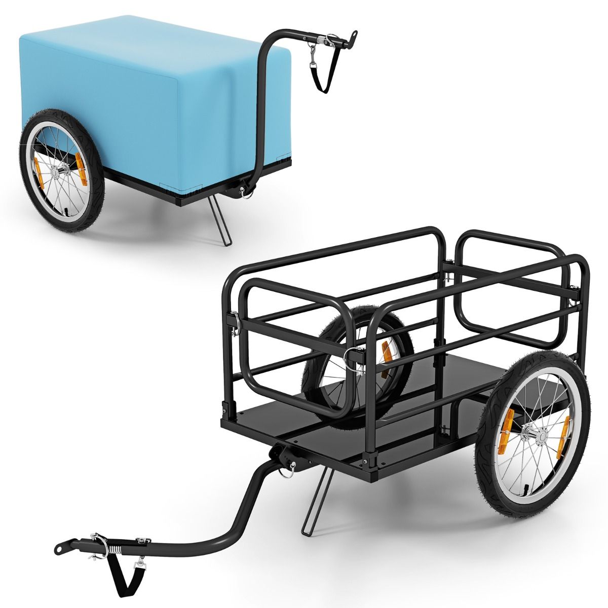 Remorque de Vlo avec Cadre Pliable Charge 55 kg Chariot pour Vlo avec Housse en Tissu Oxford Roues Air de 40聽cm Rflecteurs Bleu -