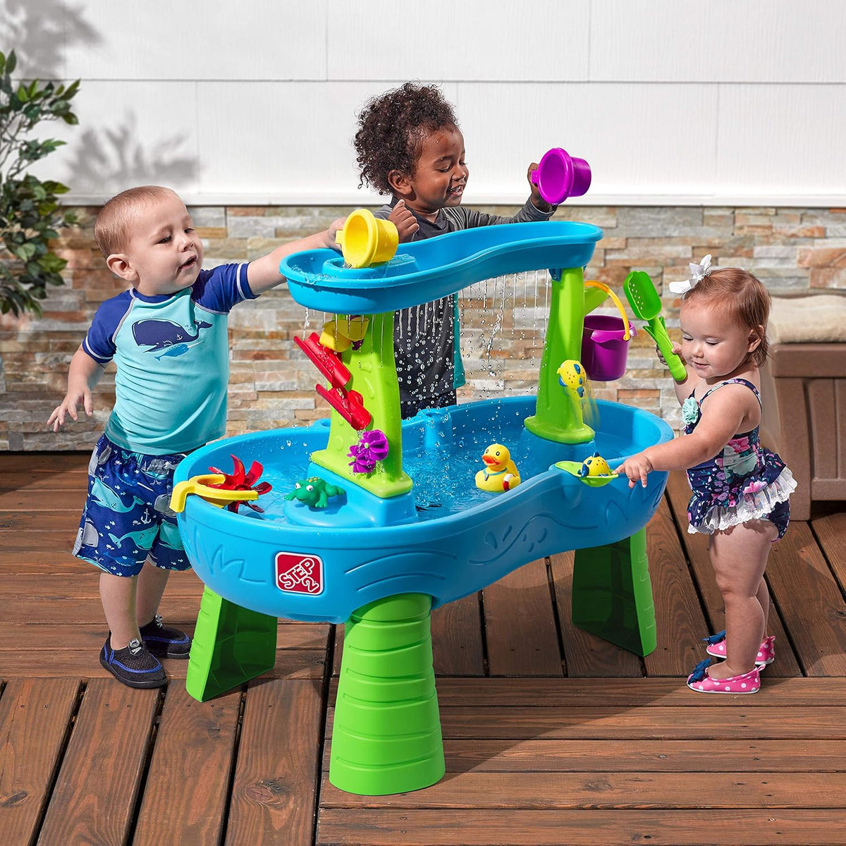 Rain Shower Splash Table d'eau avec 13 Accessoires - Bleu & Vert | Table Jeux d'eau | Table d’activité pour Le Jardin,Table Activité Eau | Table d'eau Extérieur