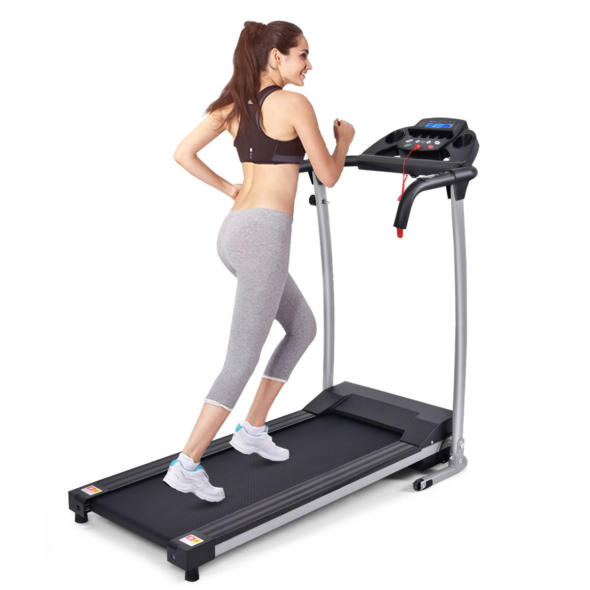Tapis de Course Électrique Pliable avec Écran et Moniteur de Fréquence Cardiaque avec Vitesse de 1 à 10 km/h et 12 Programmes Noir -