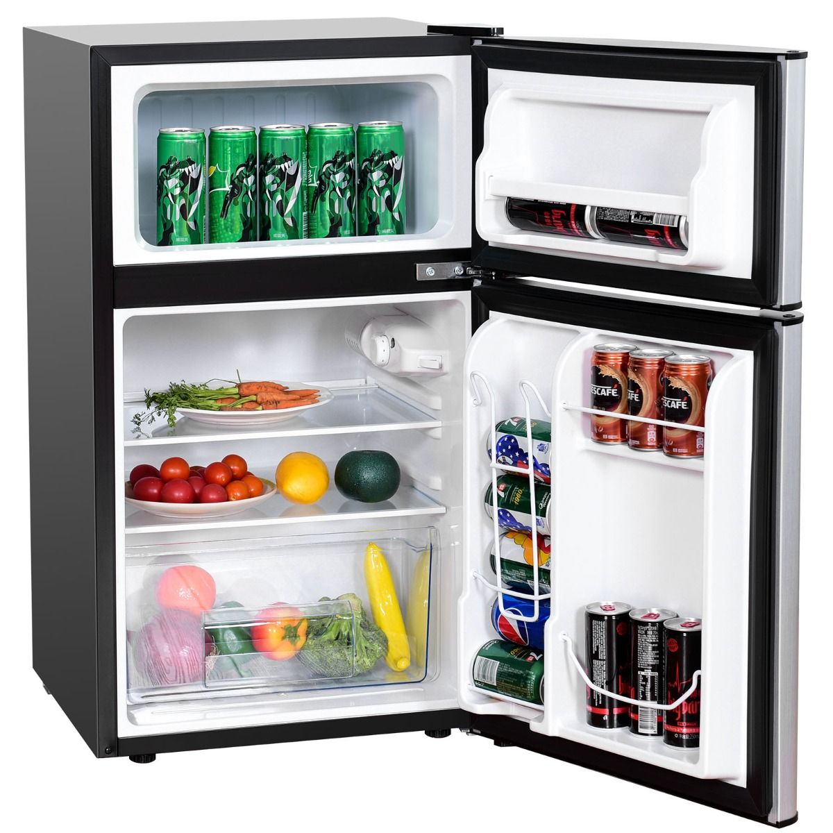 Réfrigérateur Compact Mini-réfrigérateur 90 L Congélateur Séparé avec Design à 2 Portes Fonctionnement Silencieux Blanc/Gris/Noir -
