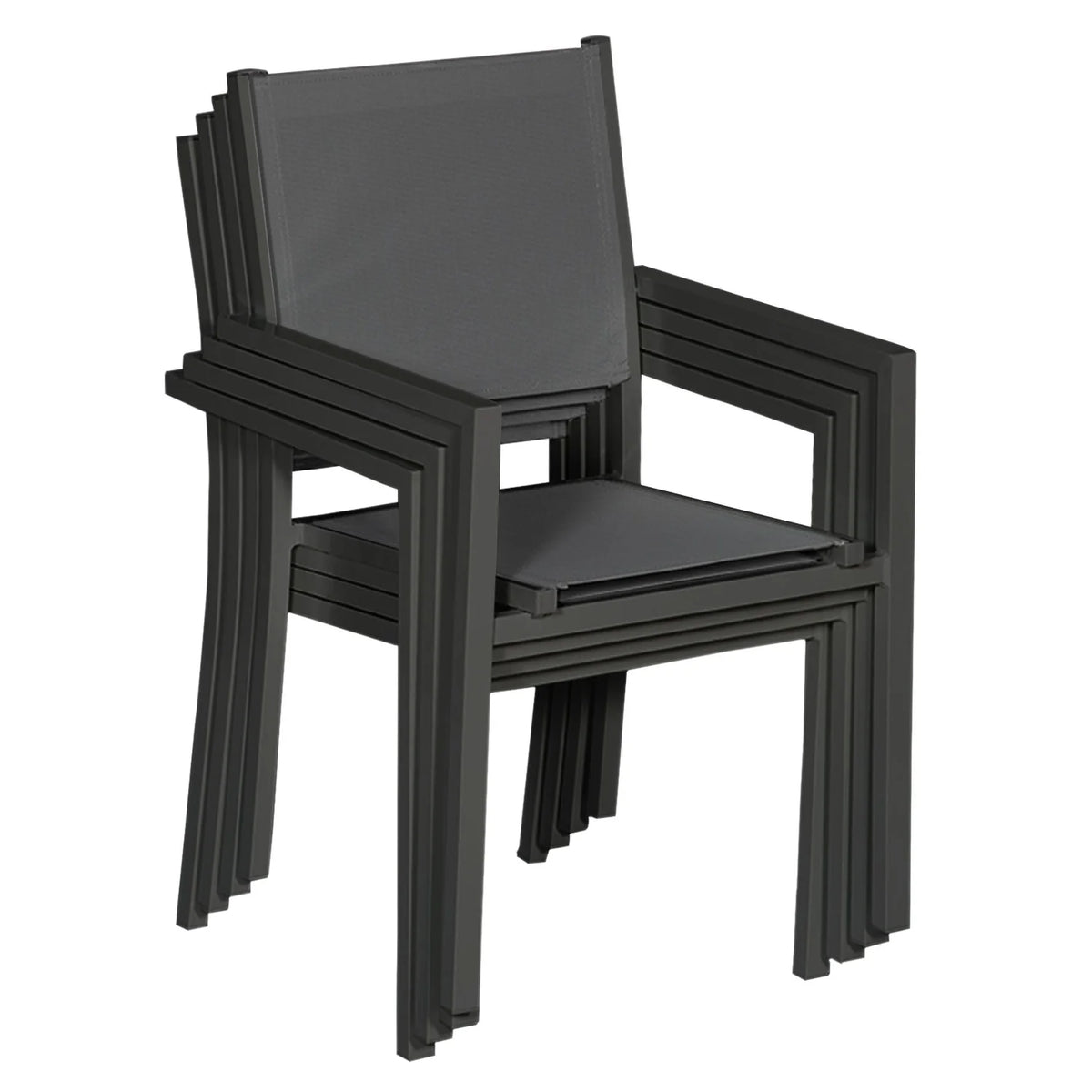Lot de 8 chaises en aluminium anthracite - textilène gris -