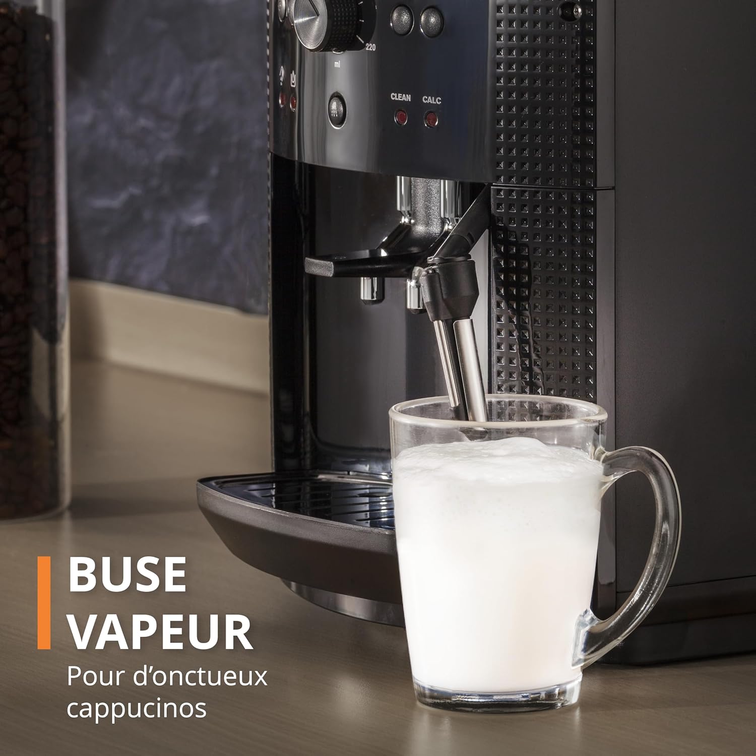 Machine caf grain,1,7 L,2 tasses en simultan,Nettoyage automatique,Buse vapeur pour Cappuccino,Cafetire espresso,Essential noire YY8125FD,Noir -
