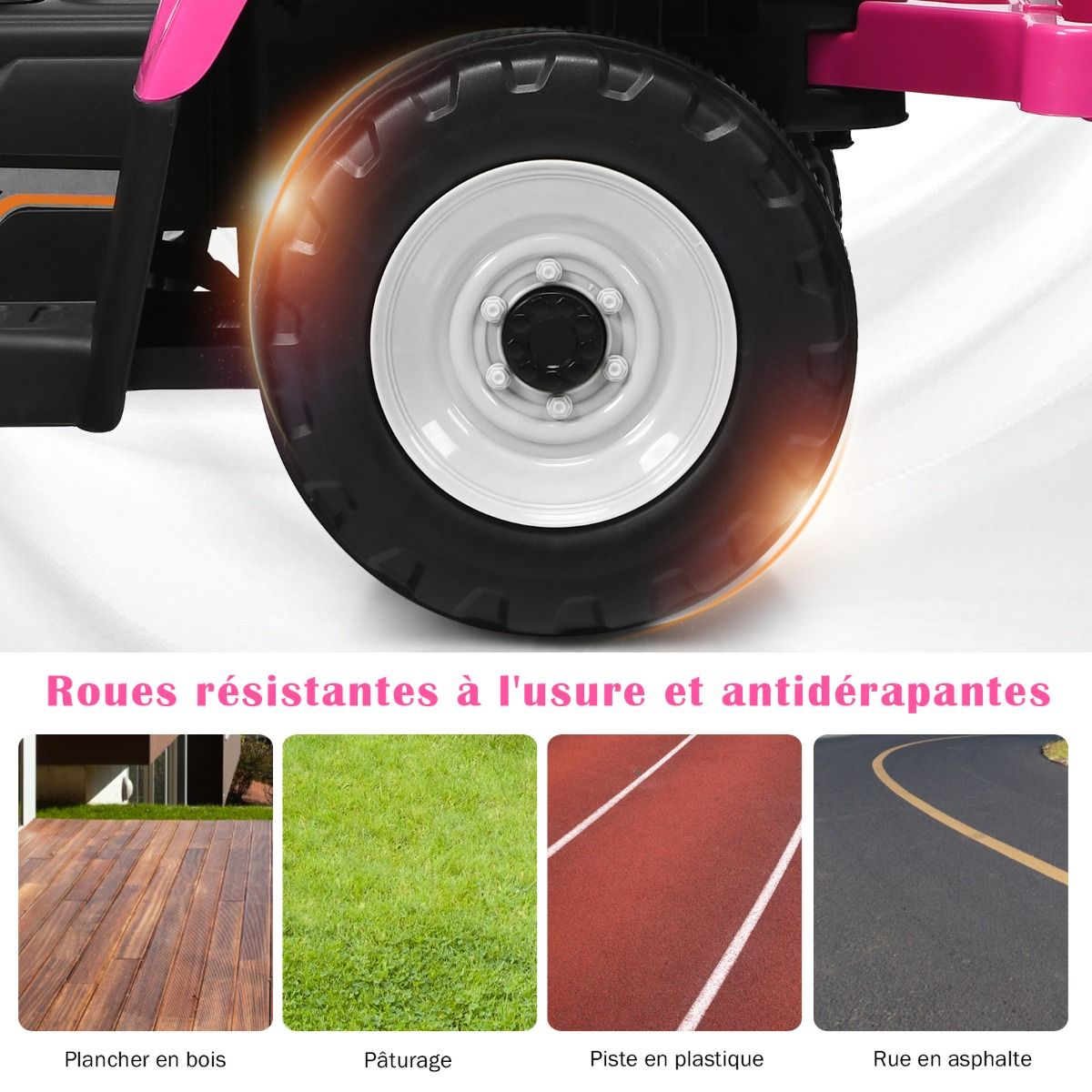 Tracteur Electrique avec Remorque pour Enfants 3 Vitesses Lumires LED Fonctions o USB et Bluetooth Jaune/Rose/Rouge/Vert/Vert Fonc/Noir -