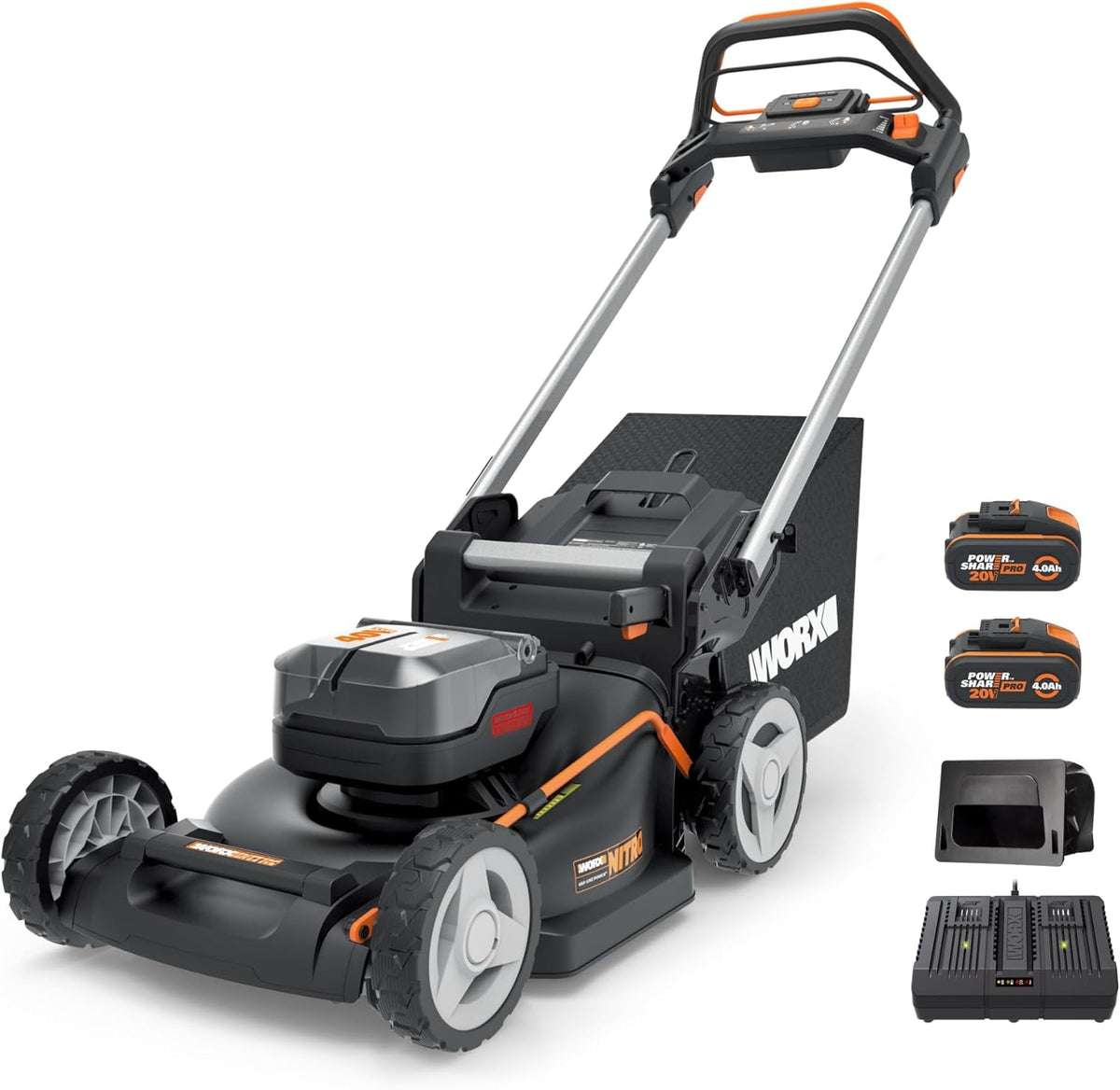 Pack Pro+ Tondeuse à Gazon 40V 460m² + Coupe-Bordures 20V + 2 Batteries 4Ah et 1 Batterie 2Ah + Chargeur Double et Chargeur Simple (Idéal pour l'Entretien du Jardin)