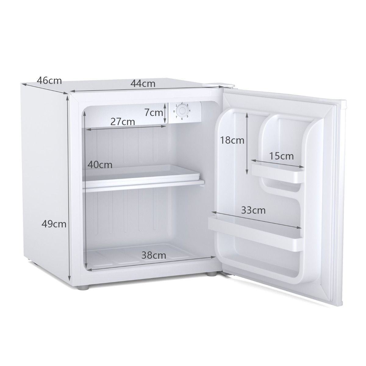 Mini Rfrigrateur 48L,2 niveaux et porte-bouteille,bac lgumes,Silencieux 230V,46 x 44 x 49 cm,Blanc -