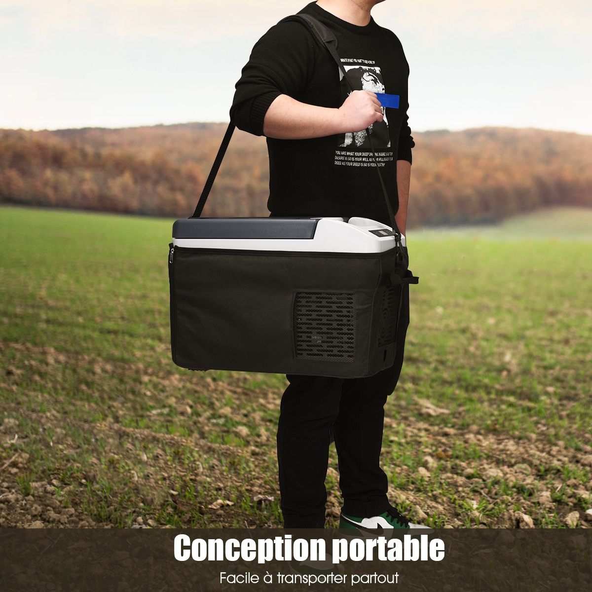 Réfrigérateur Congélateur de Voiture 12L Portable Compresseur -20°C à +10°C Ampoules LED 2 Porte-gobelets 23x53x36cm -