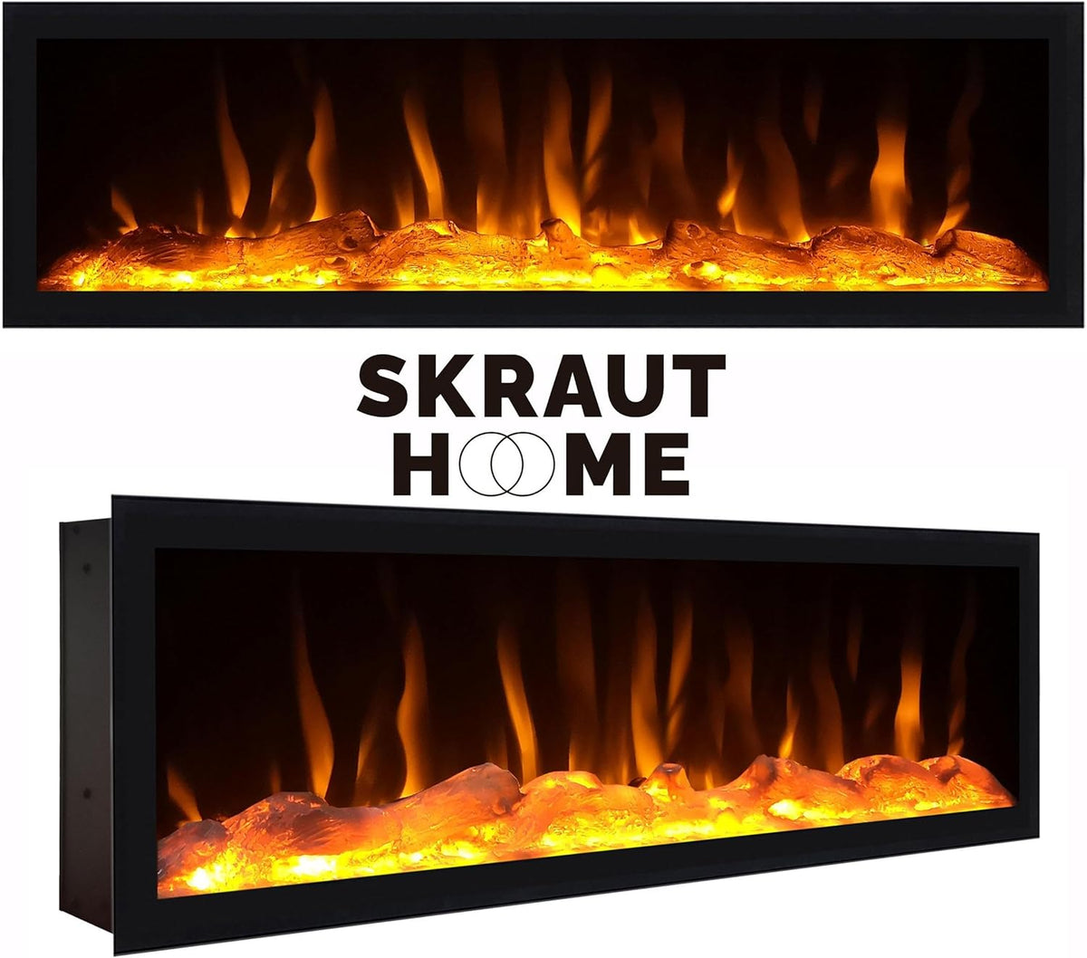 SKRAUT HOME | Cheminée électrique LED | Effet Flamme | 107x38x25cm | Salon - Salle à Manger | Décorative | Style Moderne | Noirs