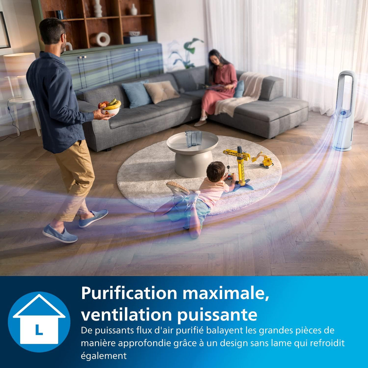 Philips Air Performer 2-en-1 : Purificateur & Ventilateur Rafraîchisseur – Nettoie 70m², Élimine 99,97% des Allergènes et Polluants. Filtre HEPA, Capteurs Intelligents, Alexa, Application (AMF765/10)