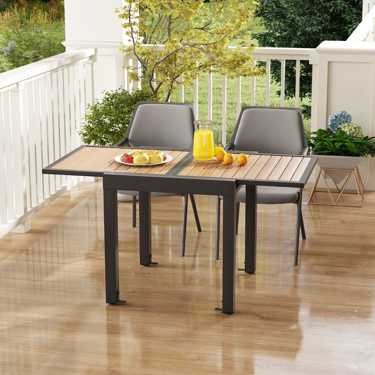 Table de Jardin Extensible en Aluminium Ajustable de 80 à 160 CM Table à Manger Extérieure Rectangulaire pour 4-6 Personnes Naturel -
