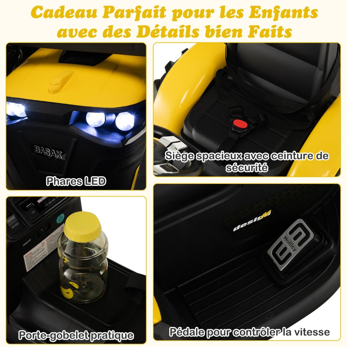 Tracteur Electrique 12 V pour Enfants 3-5 km/h Tlcommande MP3 USB Vert/Jaune -