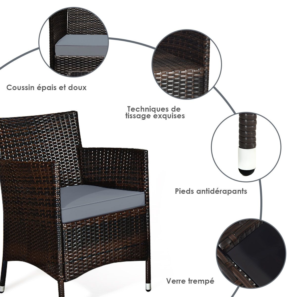 Salon de Jardin 4 PCS Mobilier de Terrasse en Rotin PE pour Véranda Patio Terrasse Piscine Marron et Gris -
