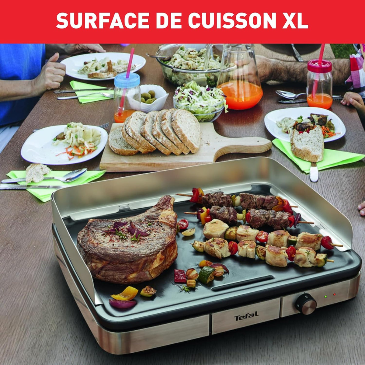 Tefal Plancha Electrique Maxi Plancha XXL 10/12 Personnes Plancha Intérieur Et Extérieur Inox CB690D12