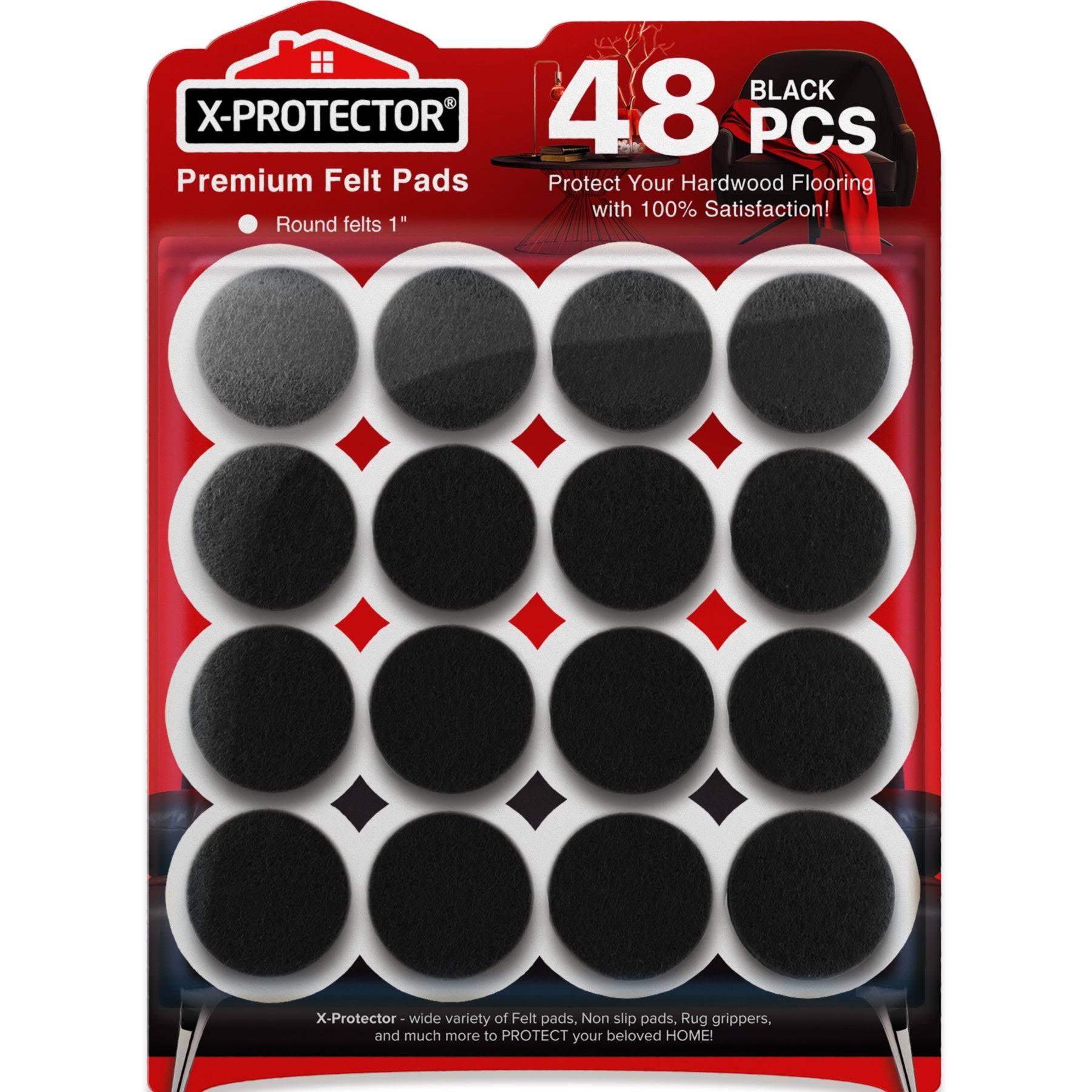 Chair Pads Floor Protectors X-Protector - 48 Pcs 25mm - Felt Furniture Pads - Premium Chair Feet Protectors - Protect Wood Floors with Chair Leg Floo