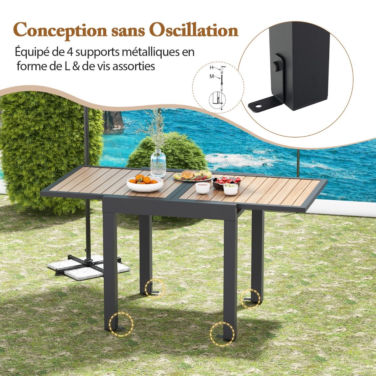 Table de Jardin Extensible en Aluminium Ajustable de 80  160 CM Table  Manger Extrieure Rectangulaire pour 4-6 Personnes Naturel -