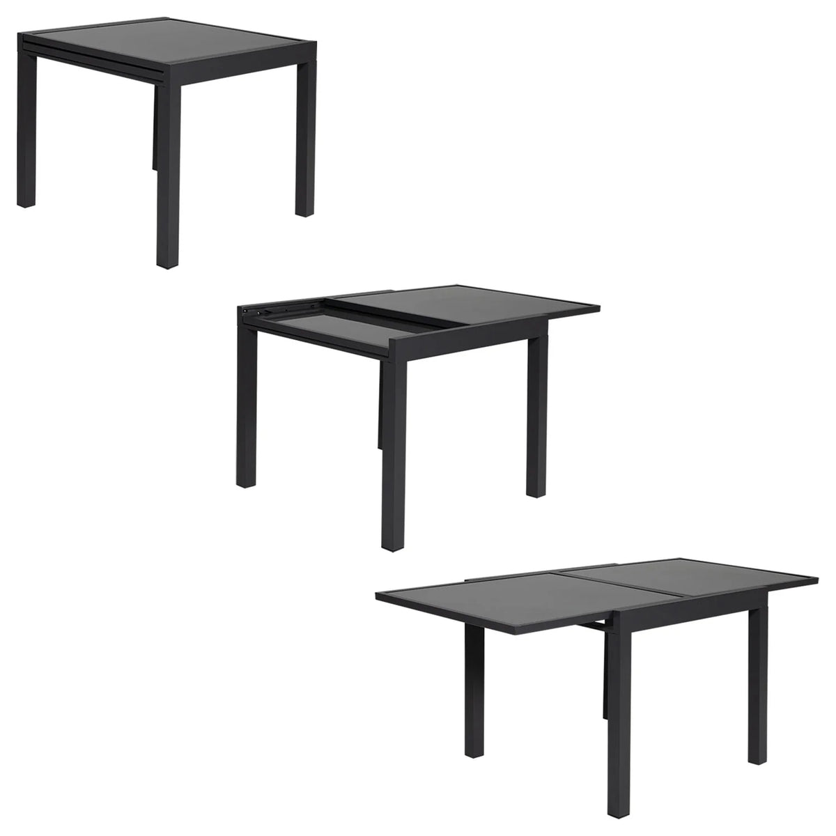 Salon de jardin LAMPEDUSA extensible en textilne gris 8 places - aluminium anthracite -