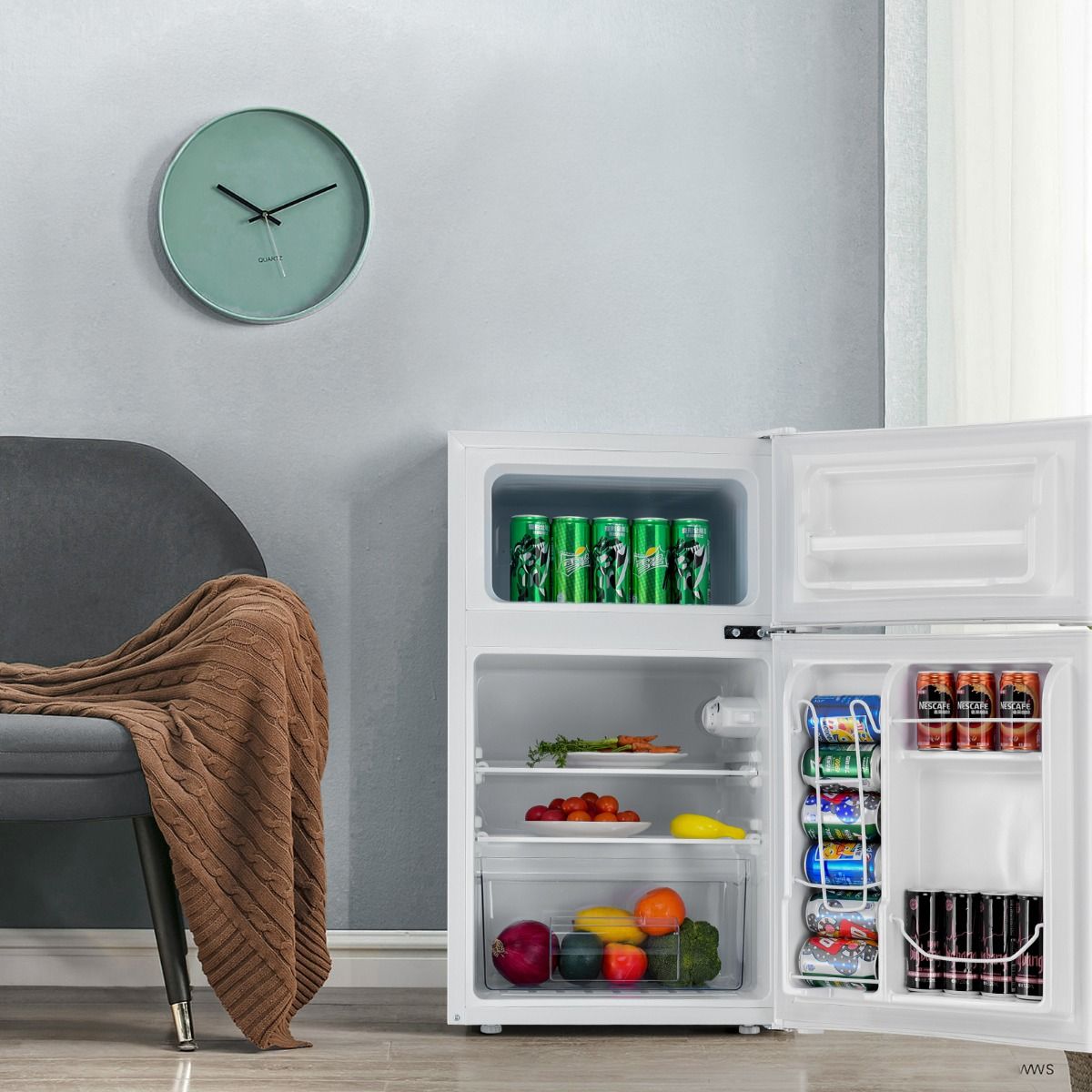Rfrigrateur Compact Mini-rfrigrateur 90 L Conglateur Spar avec Design  2 Portes Fonctionnement Silencieux Blanc/Gris/Noir -