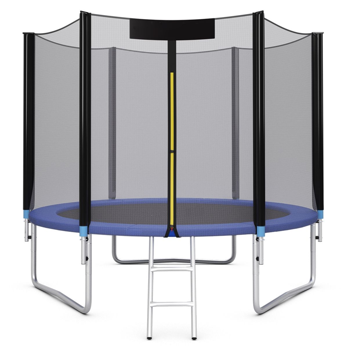 Trampoline de Jardin Ø 305cm avec Filet de Sécurité Porte Entrée Echelle Noir et Bleu -