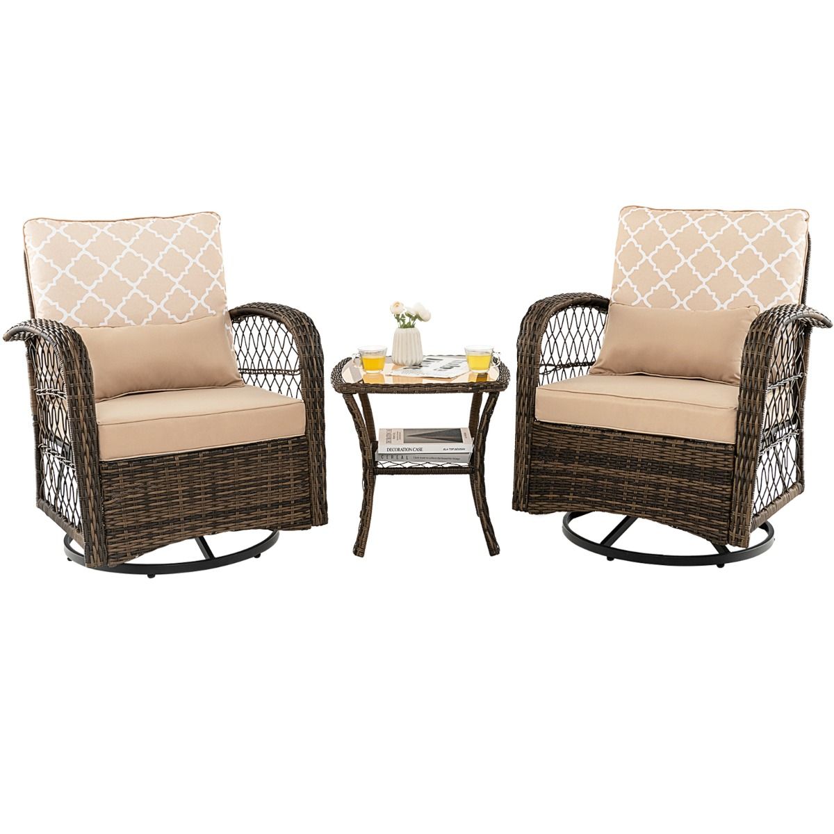 Salon de Jardin Extrieur 3PCS - 2 en Fauteuils  Bascule Pivotant  360掳Rotin PE Cadre Mtal our Terrasse Balcon -