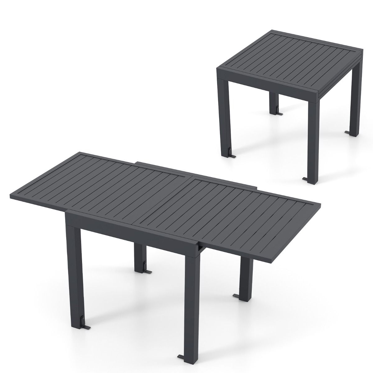 Table de Jardin Extensible en Aluminium Ajustable de 80  160 CM Table  Manger Extrieure Plateau  Lattes pour 4-6 Personnes Gris Fonc -