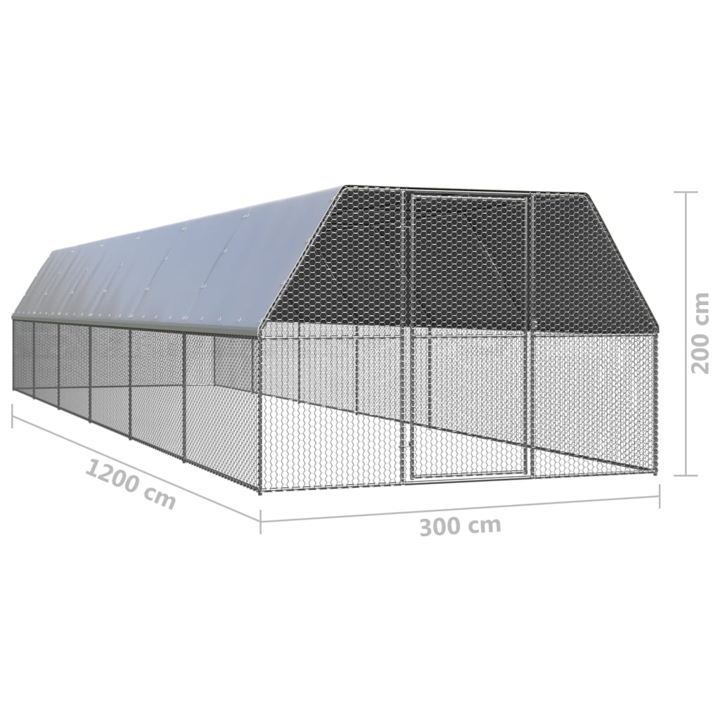 Poulailler d'extérieur 3 x 12 x 2 m acier galvanisé toit en PE 02_0001693 -