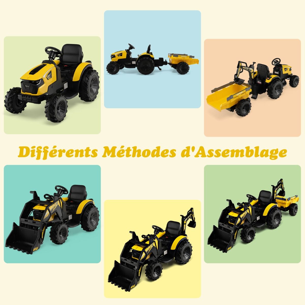 Tracteur Electrique 12 V pour Enfants 3-5 km/h Tlcommande MP3 USB Vert/Jaune -