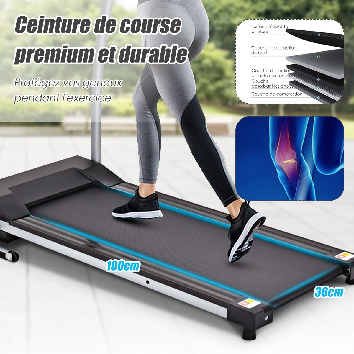 Tapis de Course Électrique Pliable avec Écran et Moniteur de Fréquence Cardiaque avec Vitesse de 1 à 10 km/h et 12 Programmes Noir -