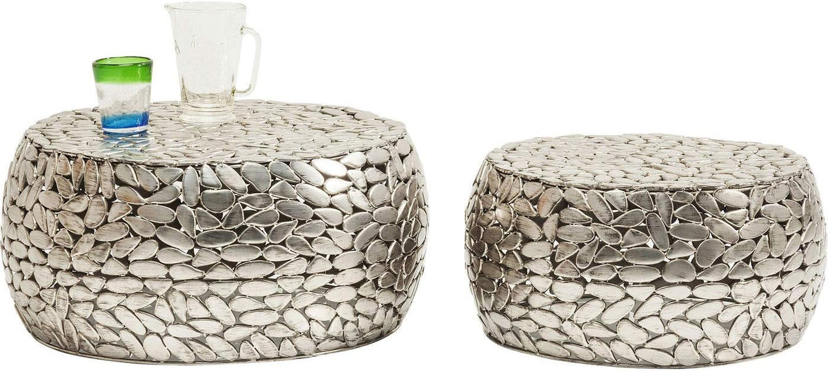 Kare Design Table Basse Pebbles Deluxe, Acier, Argent, Diamètre 66 / 56 cm, Table Basse Salon lot de 2, Meuble, Deco Intérieur, Decoration Chambre, Maison