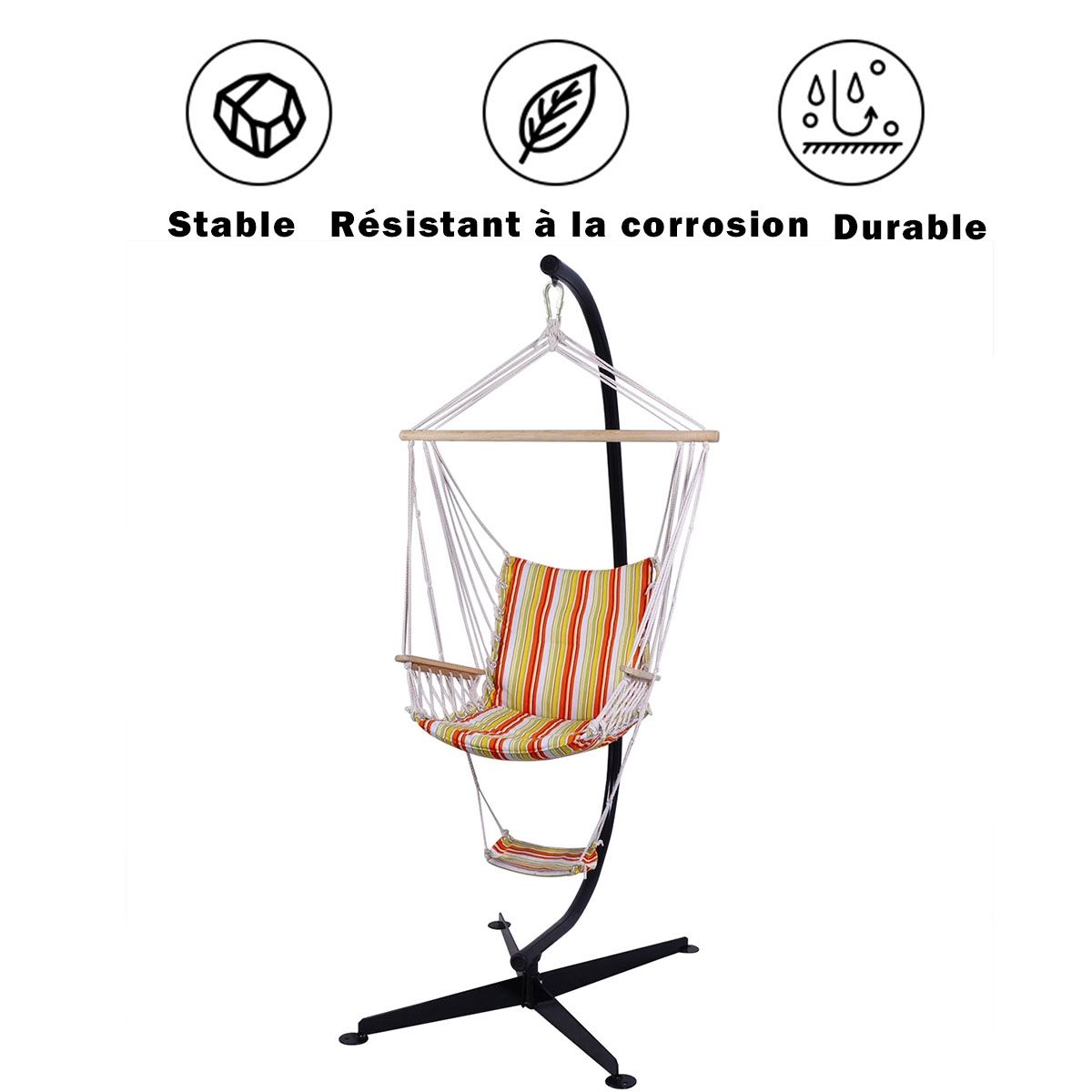 Support de hamac ou pour chaise suspendue Capacité 150 KG,en Fer de Haute Qualité,Moderne et stable,112x79x205,Noir -