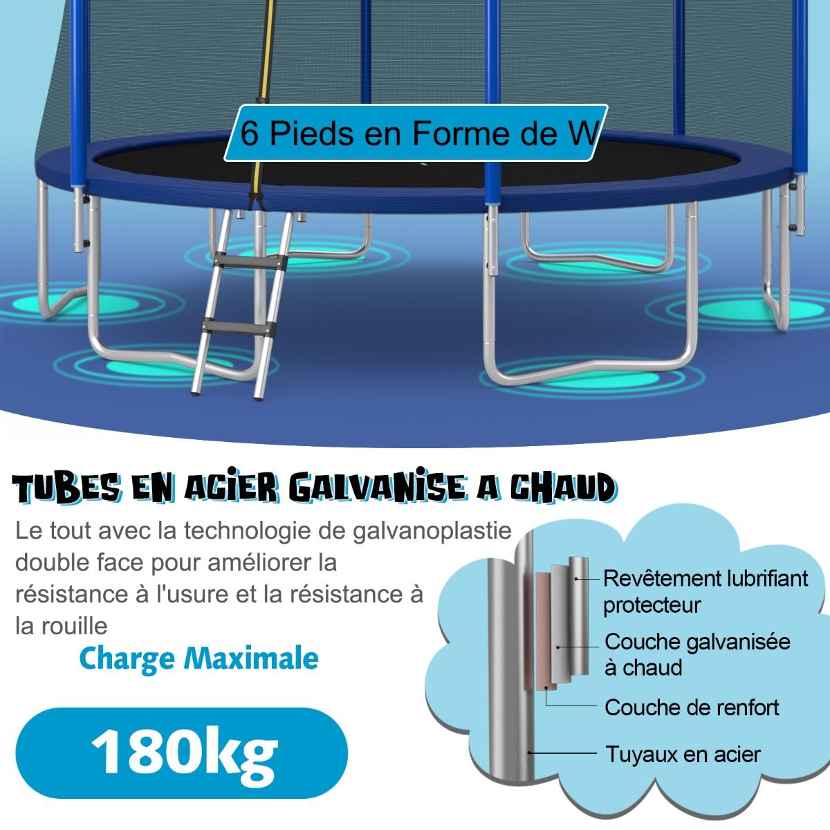 Trampoline d'Extrieur 脴366 cm Trampoline avec Panier de Basket Filet de Protection Trampoline pour Enfants et Adultes -