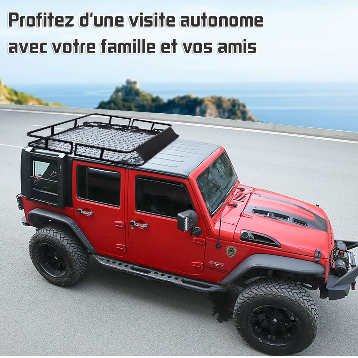 Porte-Bagages de Toit pour Voiture en Mtal 122,5x102CM avec Dflecteur d橝ir Capacit 75 KG Noir Accessoires Automobiles -
