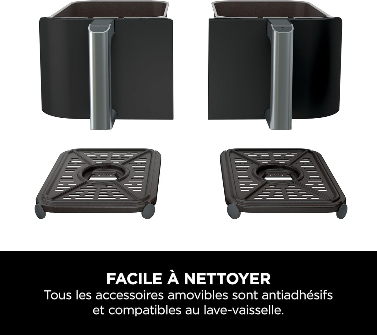 Foodi FlexDrawer Air Fryer,Dual Zone Avec Sparateur Amovible,Grand Tiroir de 10,4 L,7-en-1,Double Zone,Sans Huile,Pices Antiadhsives Compatibles Au Lave-Vaisselle,Noir AF500EU