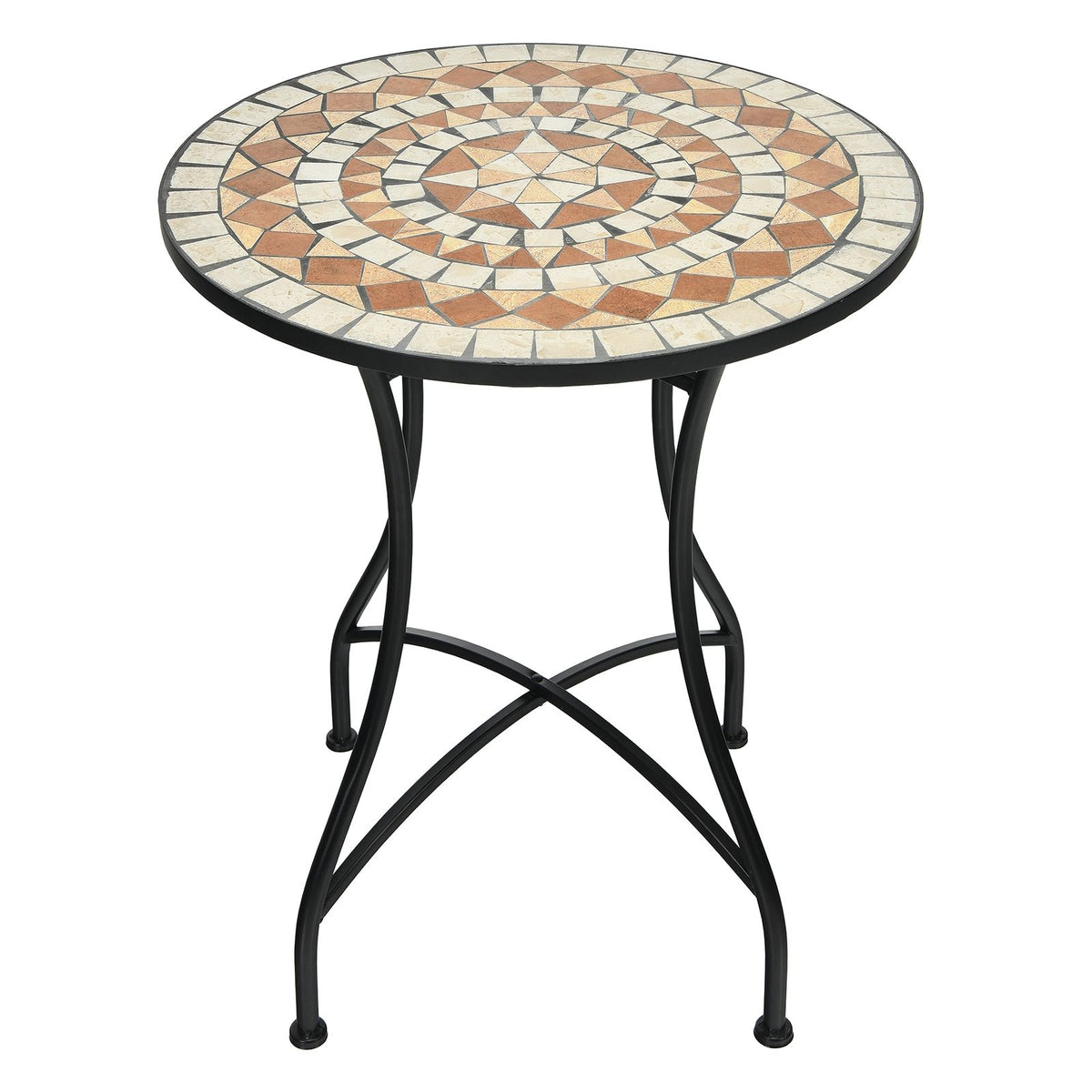 Table de Jardin Style Mosa茂que Cadre en Fer et Rev锚tement Antirouille pour 60 x 60 x 72 CM -