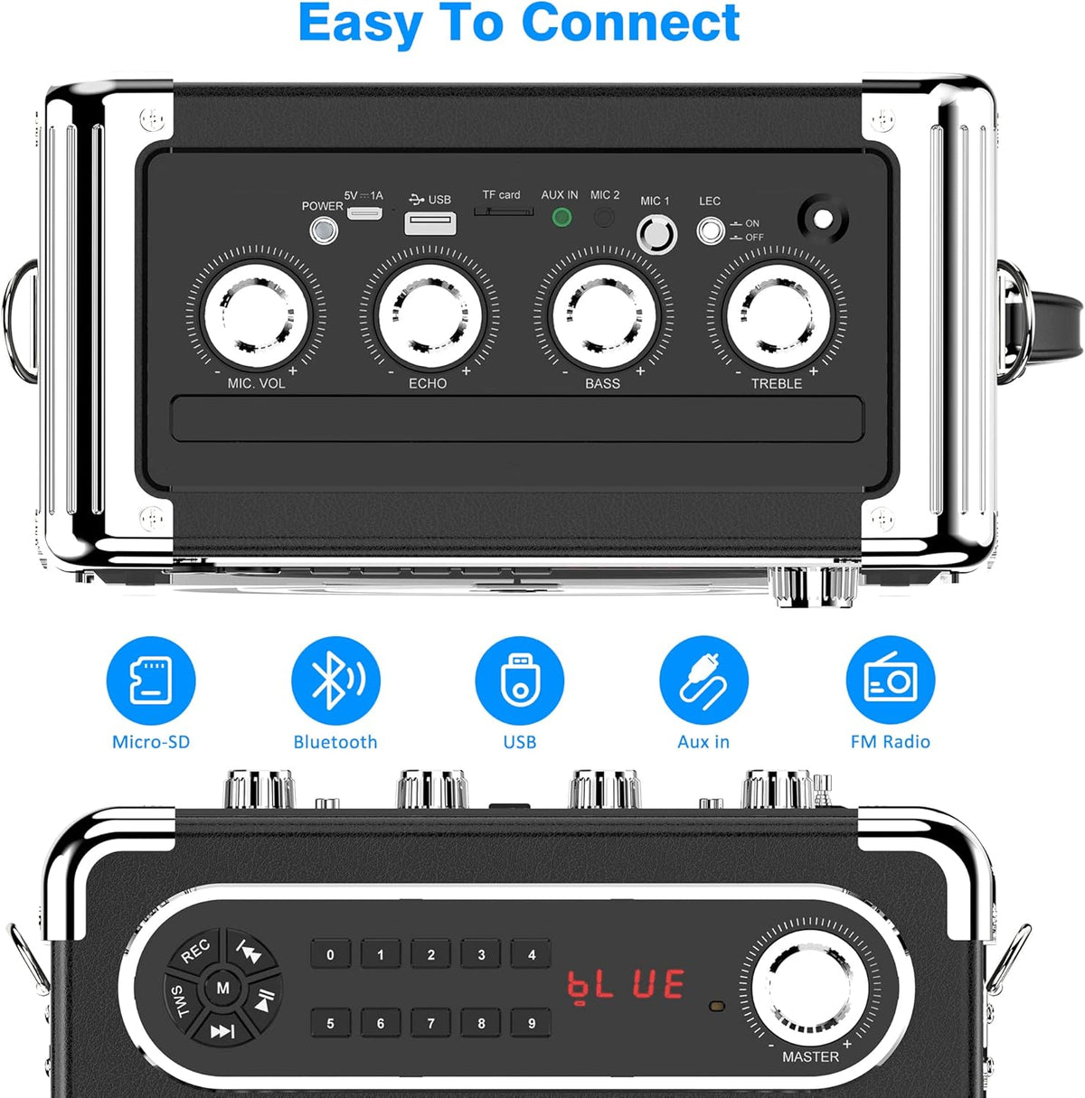 JYX Machine de Karaoké, avec 3 Microphones sans Fil et lumières DJ, Bluetooth Speaker pour Les réunions de Famille/Le Camping en Plein air/la fête sur la Plage