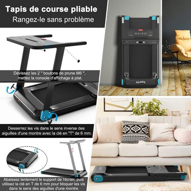 Tapis de course electrique tapis de fitness pliable pour maison avec application de contrle bleu 20_0009499 -