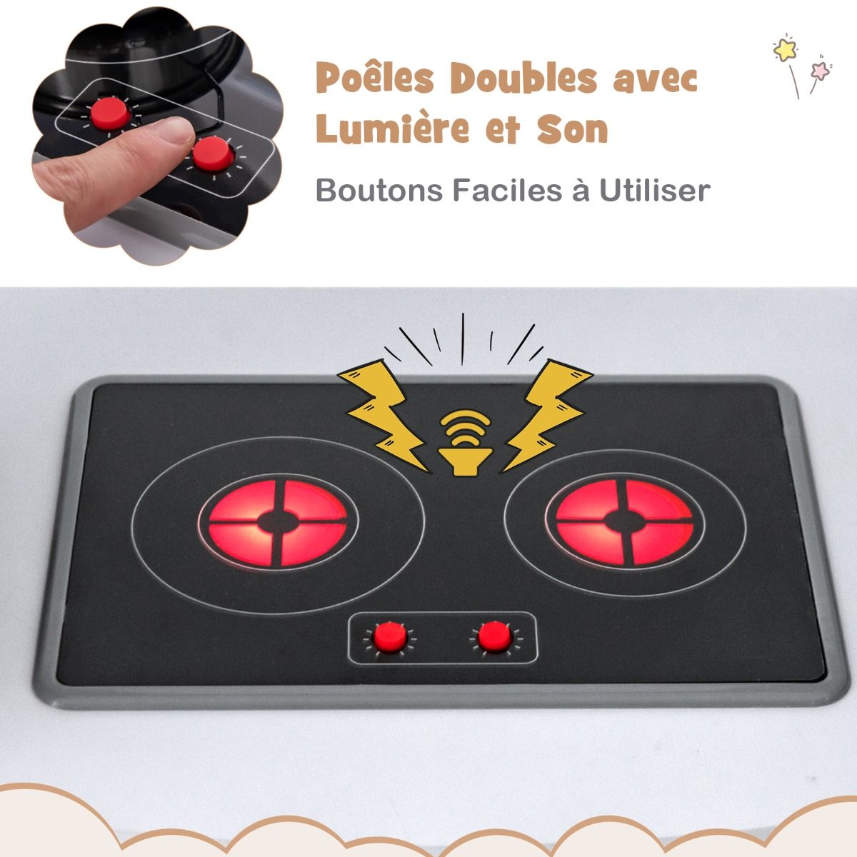 Jeu de Cuisine d'Angle pour Enfants de 3 Ans et Plus en Bois Machine  Glaons Porte-serviettes Accessoires Effets Sonores et Lumineux -