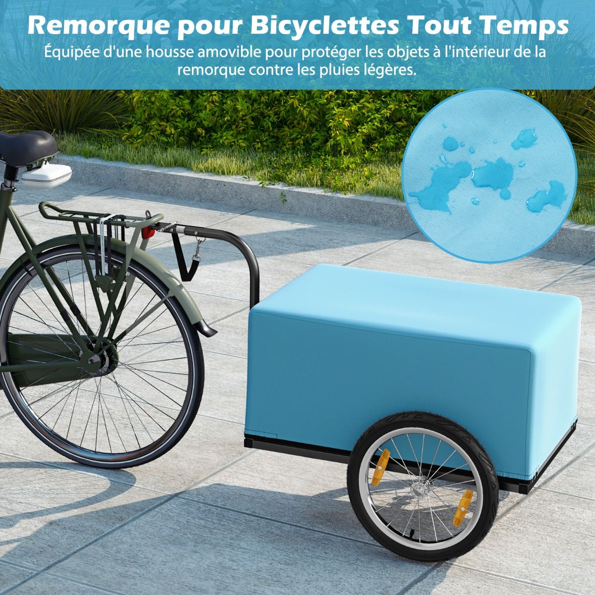 Remorque de Vélo avec Cadre Pliable Charge 55 kg Chariot pour Vélo avec Housse en Tissu Oxford Roues à Air de 40 cm Réflecteurs Bleu -