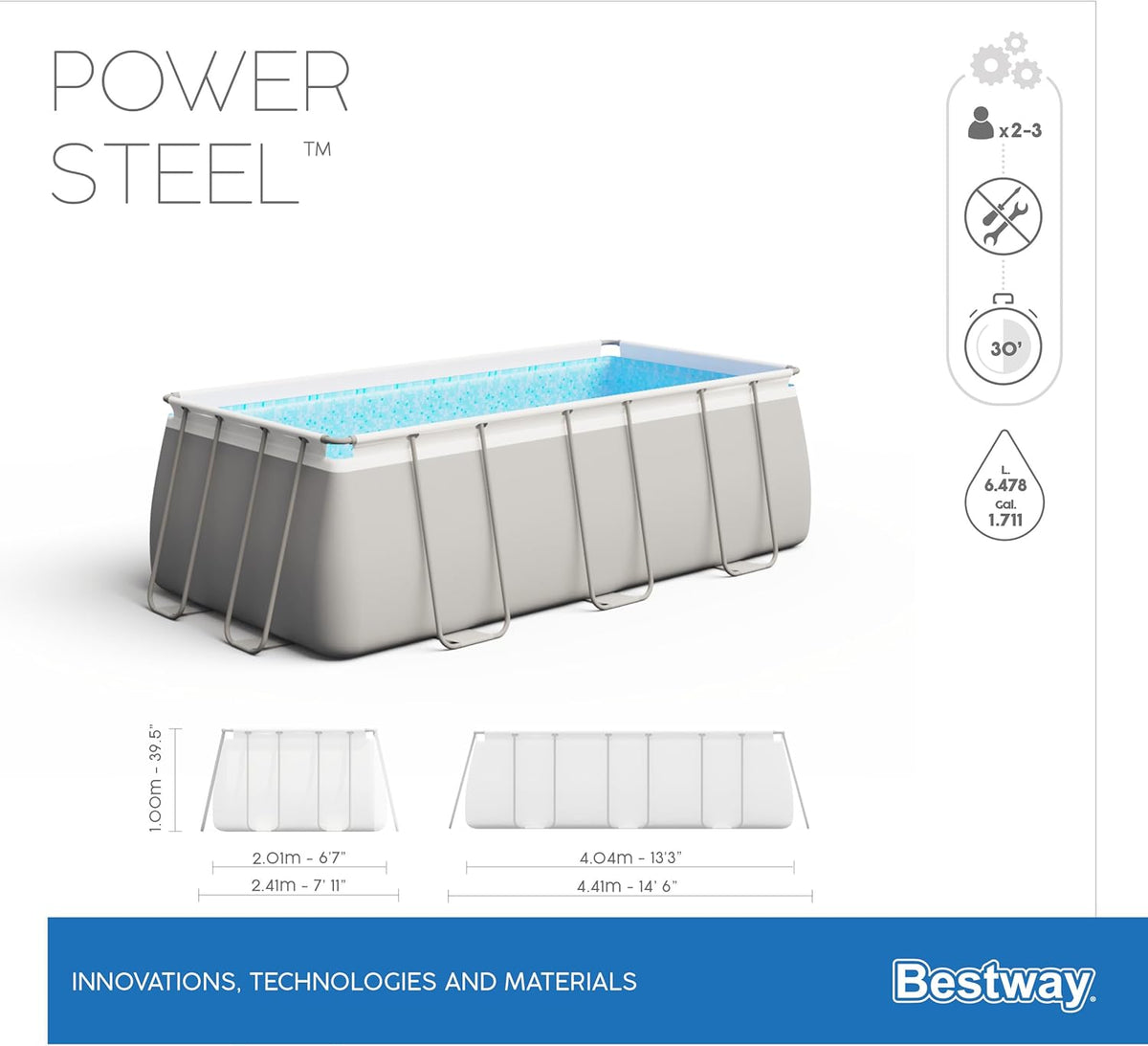 Piscine Hors Sol 404 x 201 x 100 cm Rectangulaire Power SteelPiscine Tubulaire