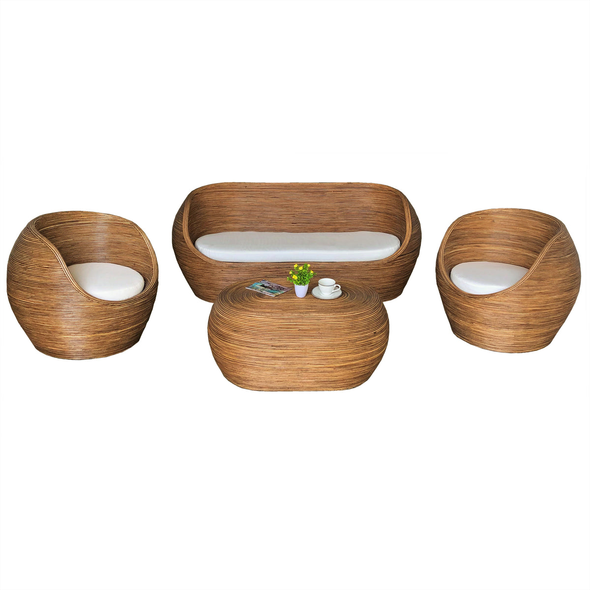 Salon de jardin en rotin 5 places Trinidad Naturel beige - Action-sport36 -