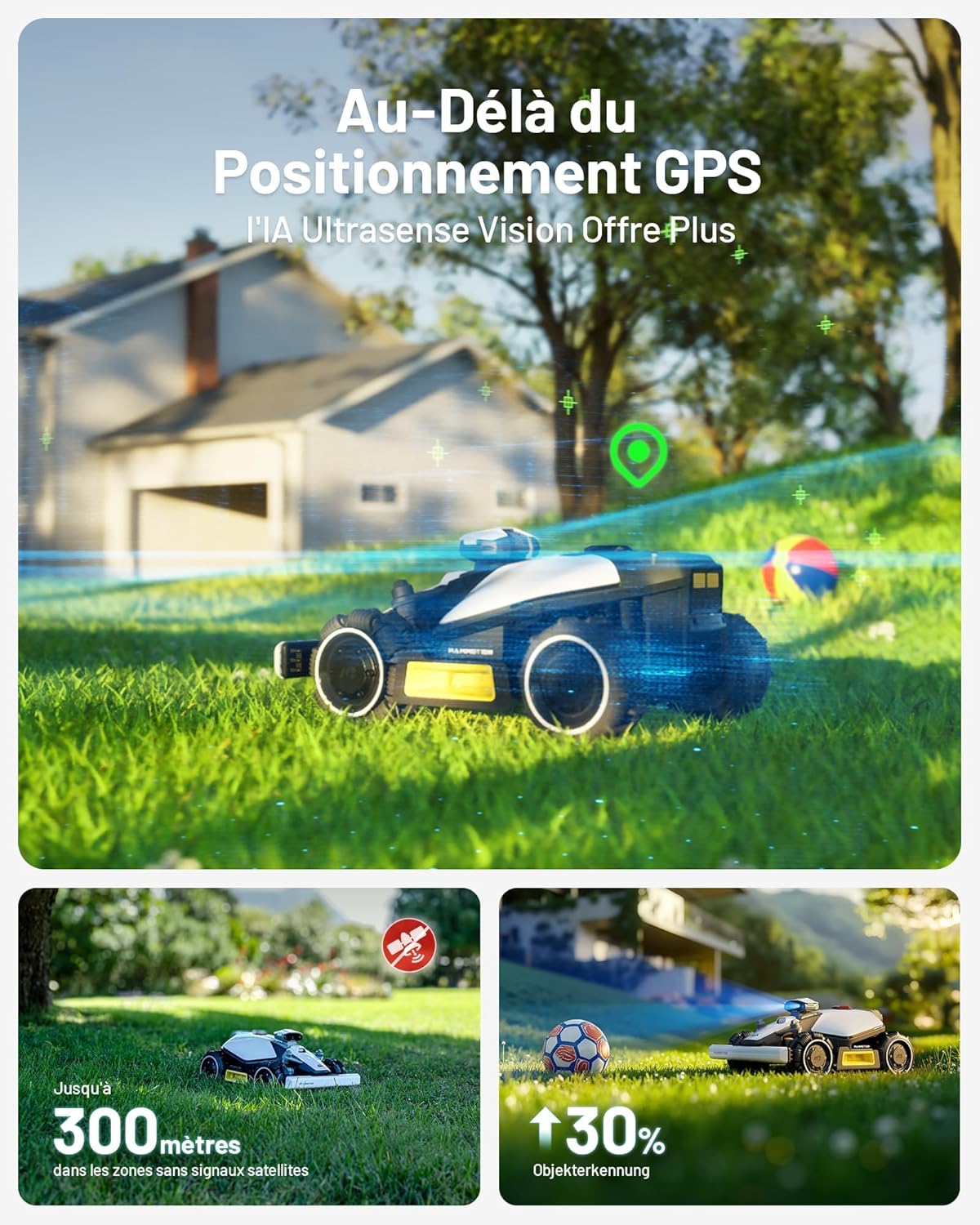 MAMMOTION LUBA Mini AWD 800 Robot Tondeuse sans Fil Périphérique, NetRTK+Vision, Aucune Antenne RTK Requise, Recommandé 800m², Max. 1000m², Pentes à 80%, avec Module 4G