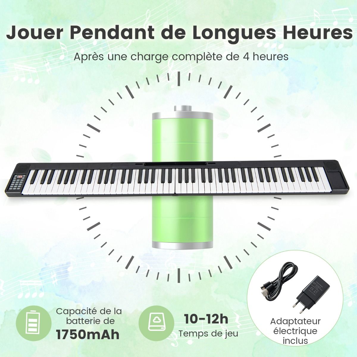 Piano Numrique Pliable  88 Touches avec Fonction Bluetooth MIDI Clavier lectronique Portable avec Pdale de Sustain Sac de Transport -