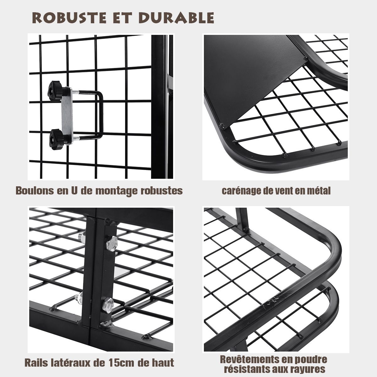 Porte-Bagages de Toit pour Voiture en Mtal 122,5x102CM avec Dflecteur d橝ir Capacit 75 KG Noir Accessoires Automobiles -