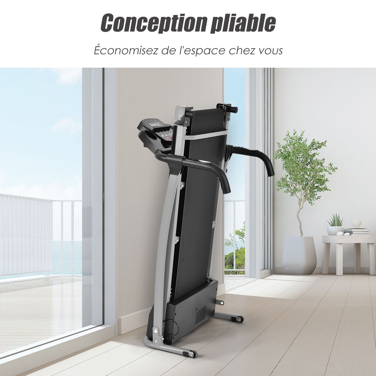 Tapis de Course Électrique Pliable avec Écran et Moniteur de Fréquence Cardiaque avec Vitesse de 1 à 10 km/h et 12 Programmes Noir -